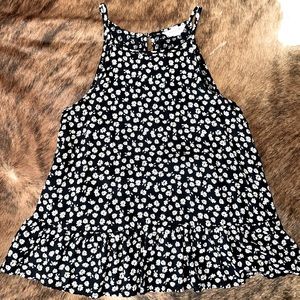 women’s black tank top with floral print